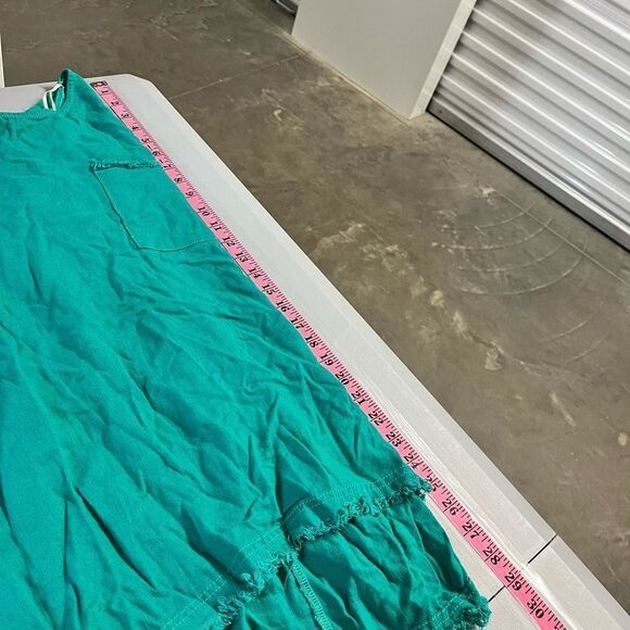 Umgee USA Frayed Hem Pocket Tunic Top Short Sleeve Green Medium - Picture 5 of 9